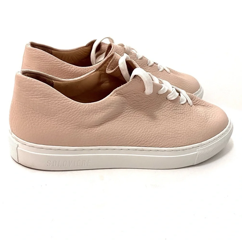 Soloviere Pebbled Leather Low Top Sneakers Shoes EU41 US 10.5 Italy Lace-up